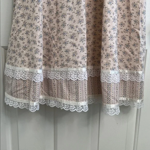 Vintage Gunne Sax lace up sweetheart pink ditzy floral midi dress ribbons & lace - Picture 4 of 10